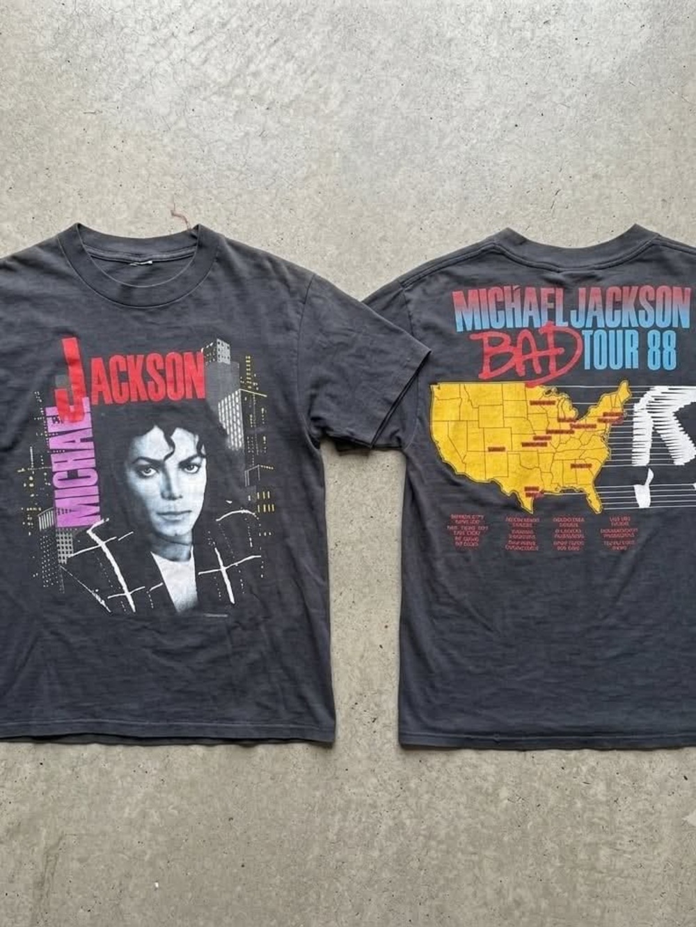 Michael Jackson Vintage-Style Black Graphic Short Sleeve Tee - 'Bad Tour 88'